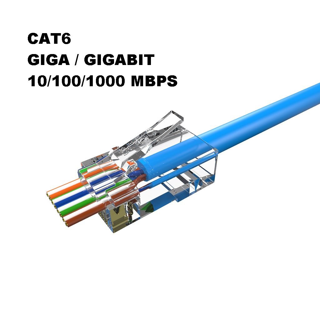 10 UNIDADES DO CONECTOR CAT6 = PLUG CONECTOR CRISTAL RJ45 VAZADO CAT6 GIGA 10/100/1000 MPS = TERMOPLASTICO TRANSPARENTE