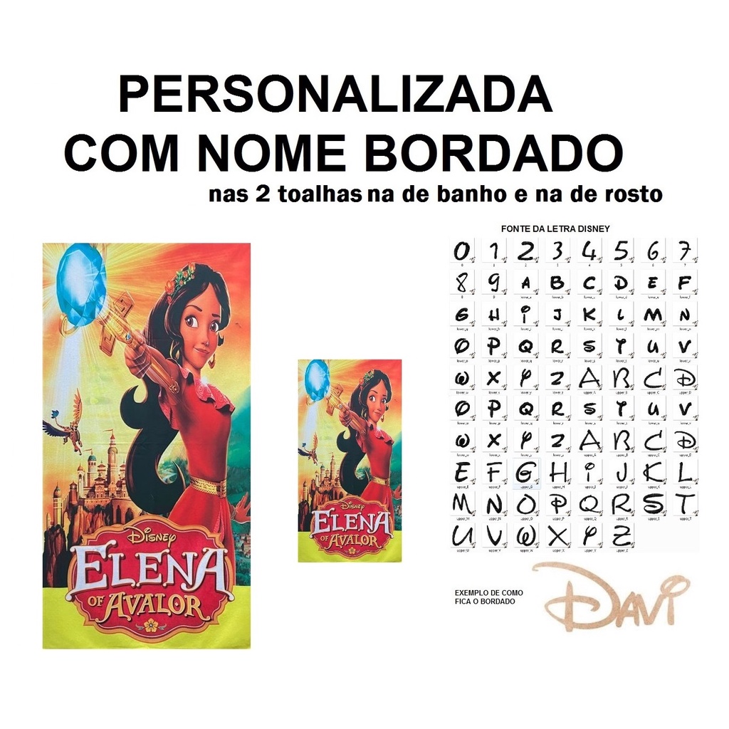 PERSONALIZADA NOME BORDADO kit Toalha de Banho Infantil Elena de Avalor + Toalha de Rosto