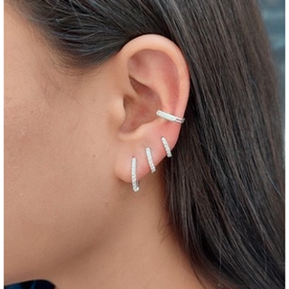 1 Par Brinco Argola Click Argolinhas Cartilagem Cravejadas Prata 925 Zircônia