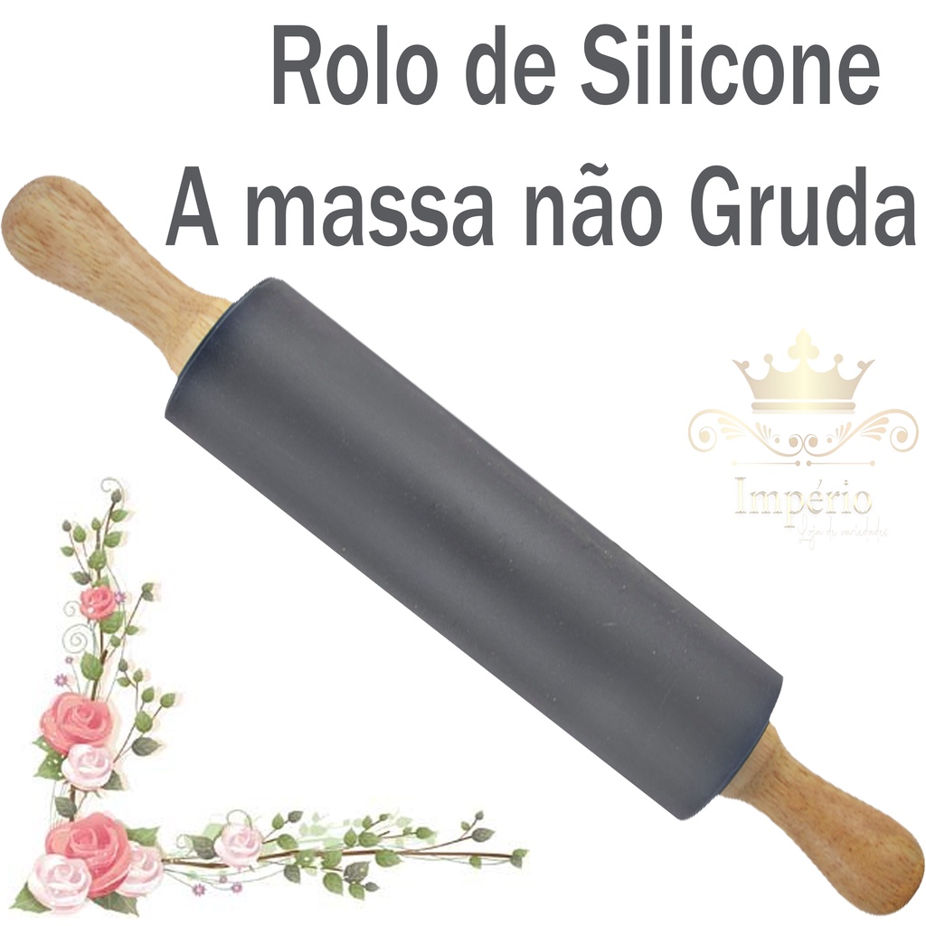 Rolo Para Massa Silicone Giratório Grafite preto  Não Gruda Macarrão Pizza Pão - Talheres ...