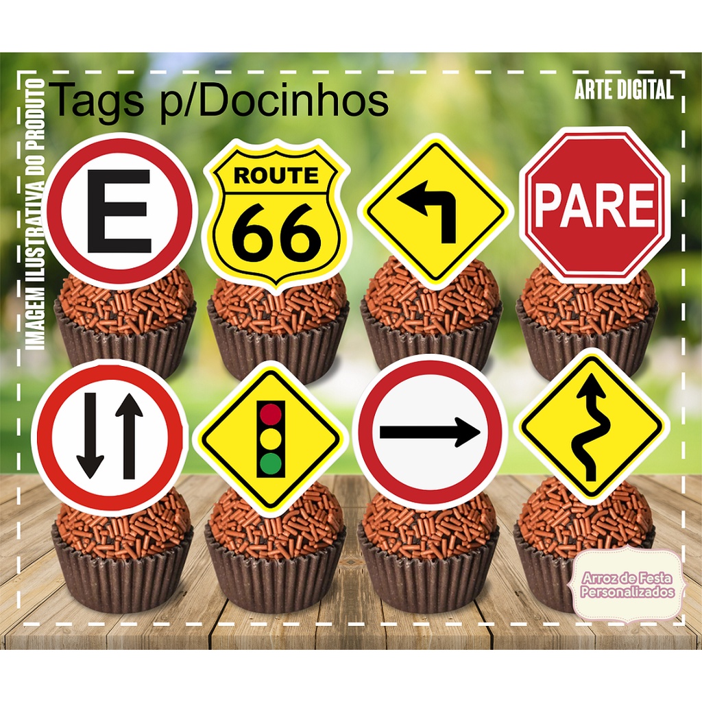 Tags Toppers Para Doces Docinho Placas de Transito Carros