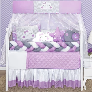 Kit Berço Nuvem Trança Lilas Novo Lua com Naninha 13 Peças Completo GOLD BABY LINHA BABY ESPECIAL