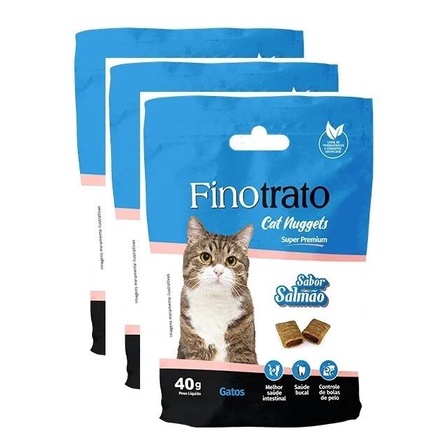 kit 3 Petiscos Finotrato Cat Nuggets para Gatos Sabor Salmão - 40g