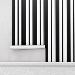 Papel de parede listrado em tons preto e branco Para Sala e Quarto