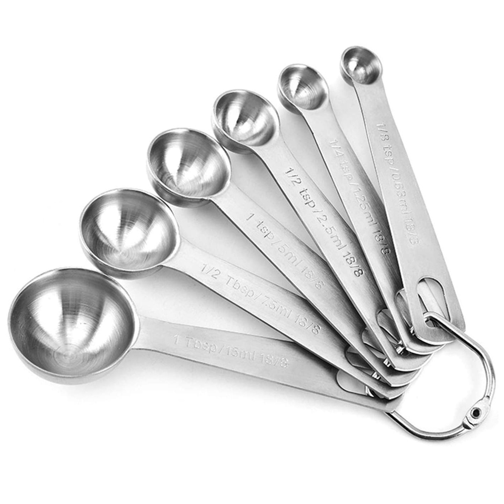 Conjunto de colheres de medição de 6 unidades, conjunto de colher de metal de aço inoxidável premium, colher de sopa e colher de chá, para medidas precisas de ingredientes líquidos ou secos, para cozinhar, assar, segurança para máquina de lavar louça