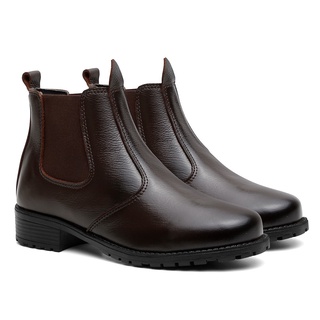 Bota Botina Feminina de Couro e Solado Costurado Cano Curto Chelsea Country Botinha Texana Vaquejada Confortável