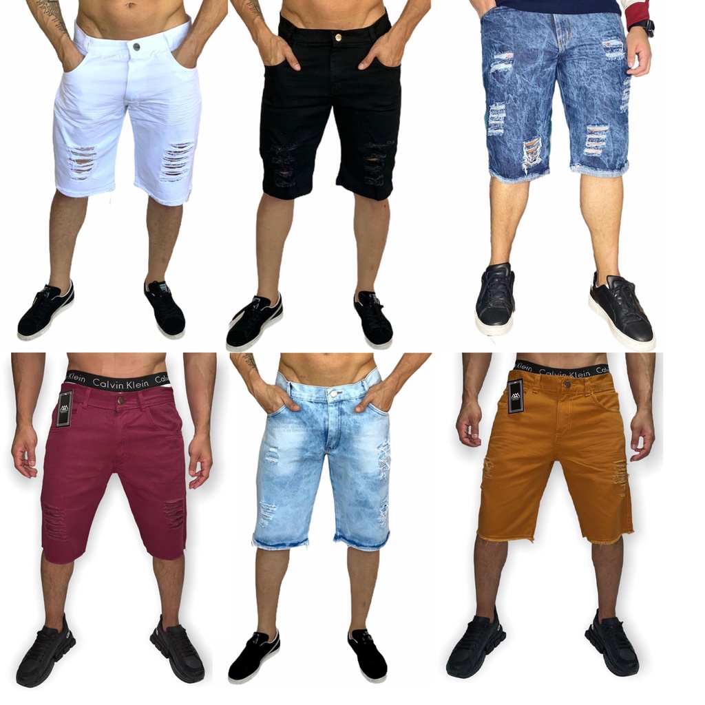 Bermuda Jeans Masculina Rasgada Kit Com Bermudas Rasgadas TODAS AS CORES Shopee Brasil