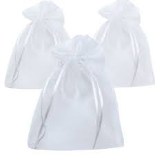 25 saquinhos  de organza 17x23 Branco fita cetim