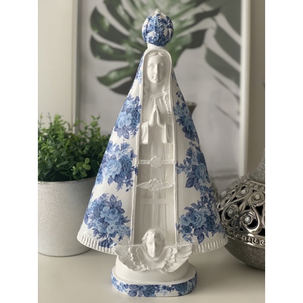nossa senhora aparecida 40 cm manto Flor azul gesso linda imagem para casamento decoração de festa