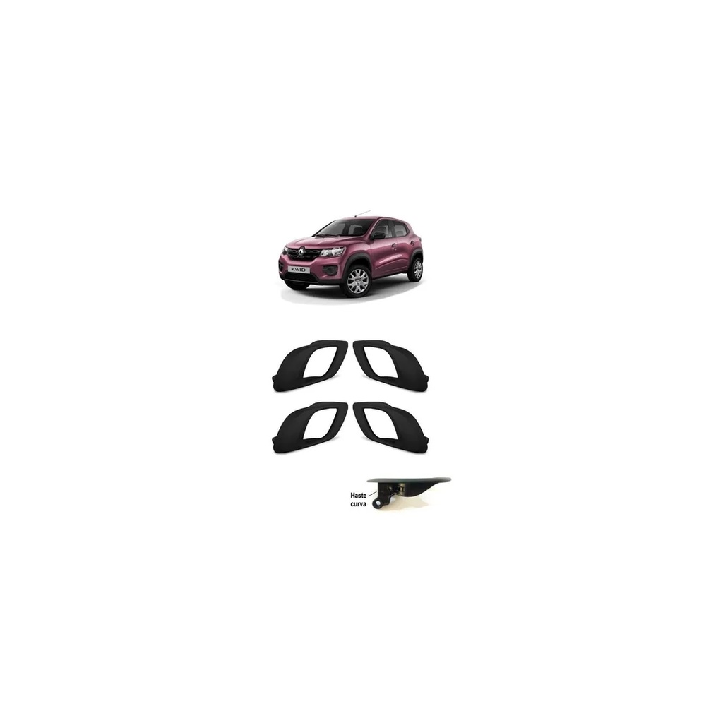 Kit 4 Maçaneta Gatilho Puxador Interno Kwid Haste Curva PRETA OU CROMADA