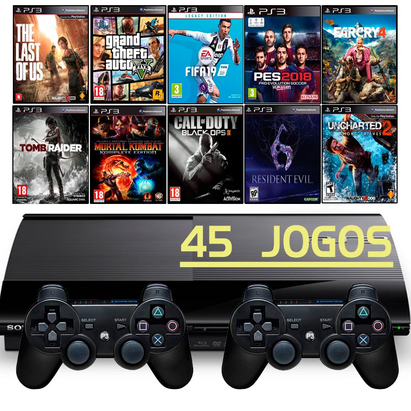 Ps3 Playstation 3 Super Slim + 2 Controles + Gta5 + Fifa 19 + Call Of Duty