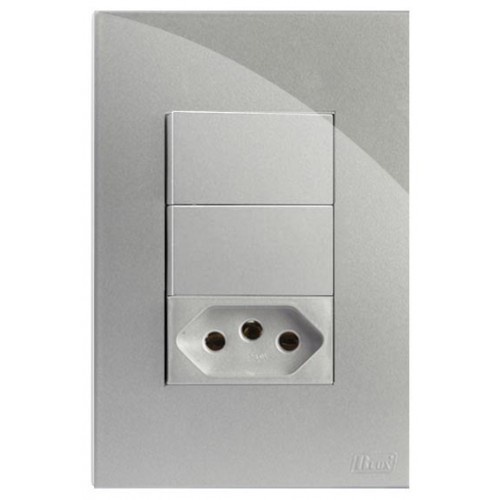 INTERRUPTOR DUPLO PARALELO + TOMADA 20A 4X2 -  RECTA PRATA GLOSS - BRG11332-8PR