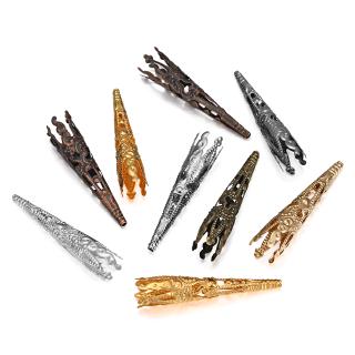 30 Pçs/Lote 42X8mm Liga Bugle Filigrana Tampas Fim Talão Oco Out Flor Cone Conector Pingente De Cristal Para Fazer Jóias Suprimentos