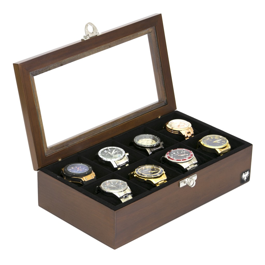Porta Relógio Total Luxo Estojo Madeira Maciça 8 Nichos