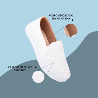 Tênis sapatênis sem cadarço feminino branco slip on casual confortável sapato para enfermagem