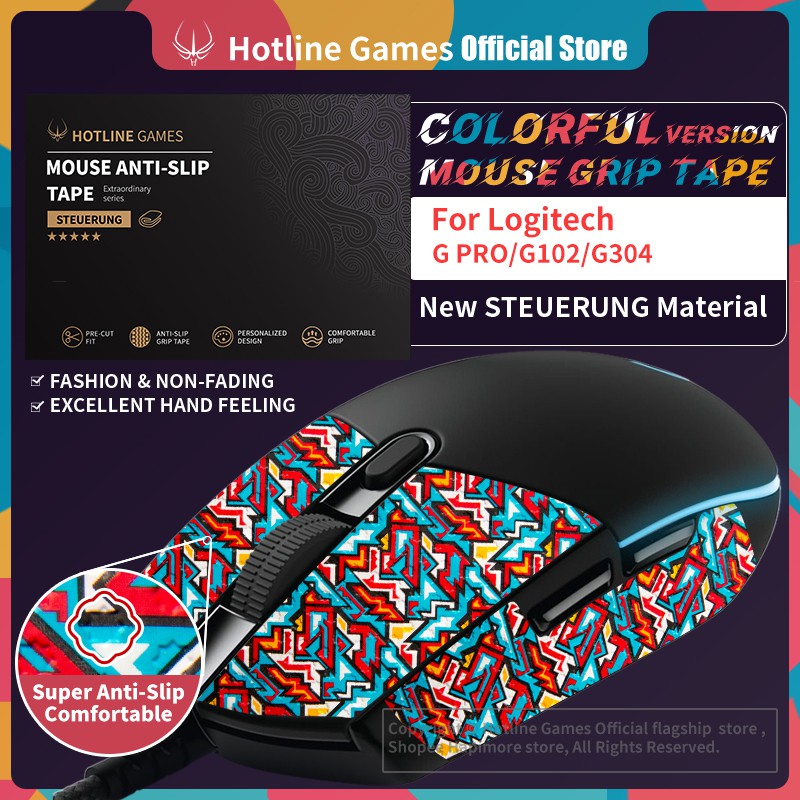 Hotline Games Colorful Mouse Grip Tape for Logitech G PRO/G102/G203/G304/G305 Gaming Mouse Anti-Slip Tape,Easy to Apply