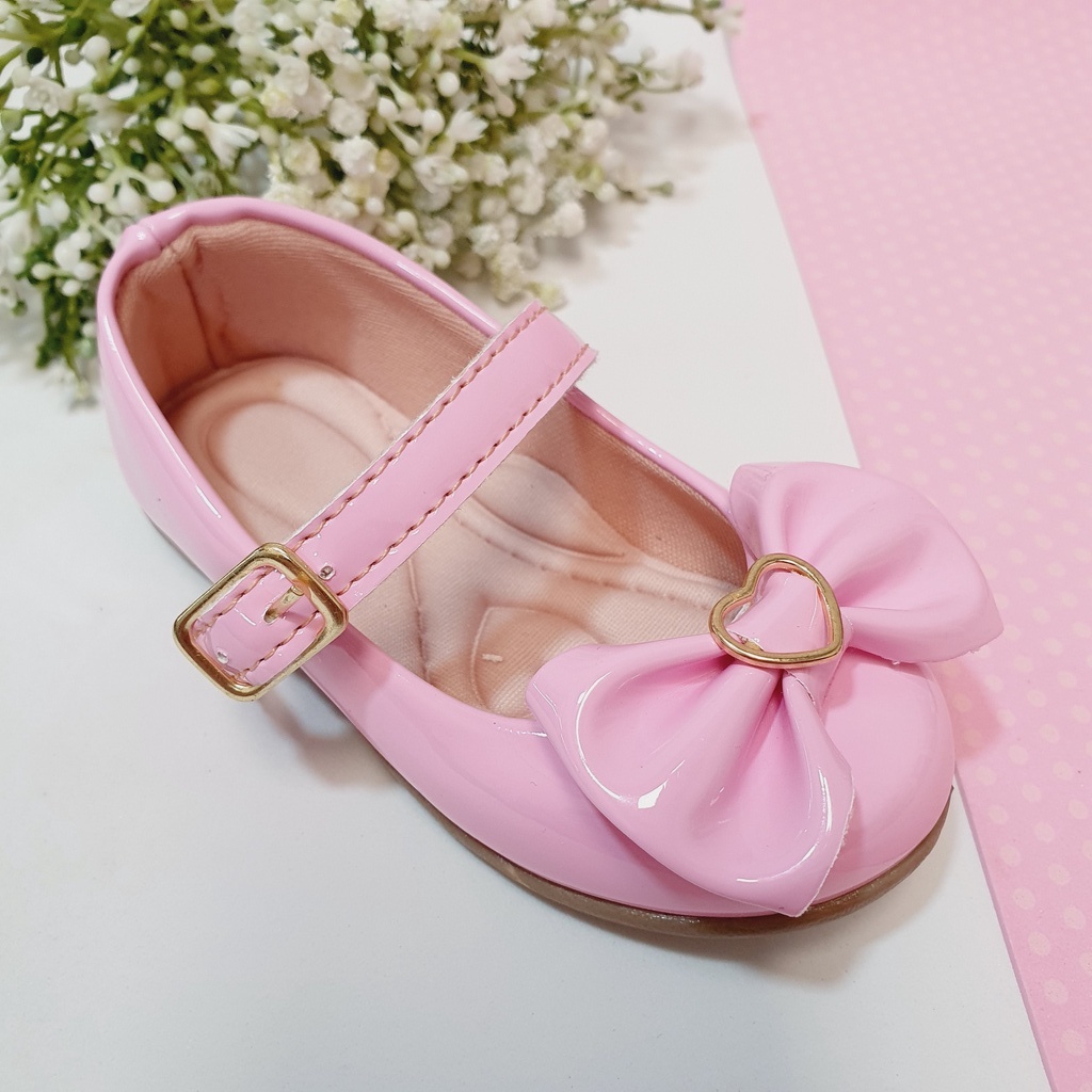 Sapatilha Infantil Feminina Rosa Milu Fashion Com Laço Detalhe Coração 16 ao 34