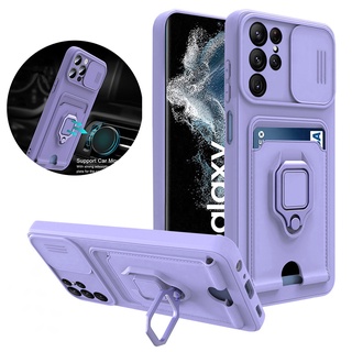 Capinha Para Samsung Galaxy A11 A21S A31 A51 4G A71 4G A12 M12 F12 A02 M02 Slide Camera Lens Protector Case Slot Cartão Magnético Tampa Do Suporte Anel