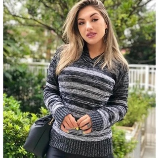 Blusinha Blusa em trico gola V mescla em várias cores ,tendencia manga longa