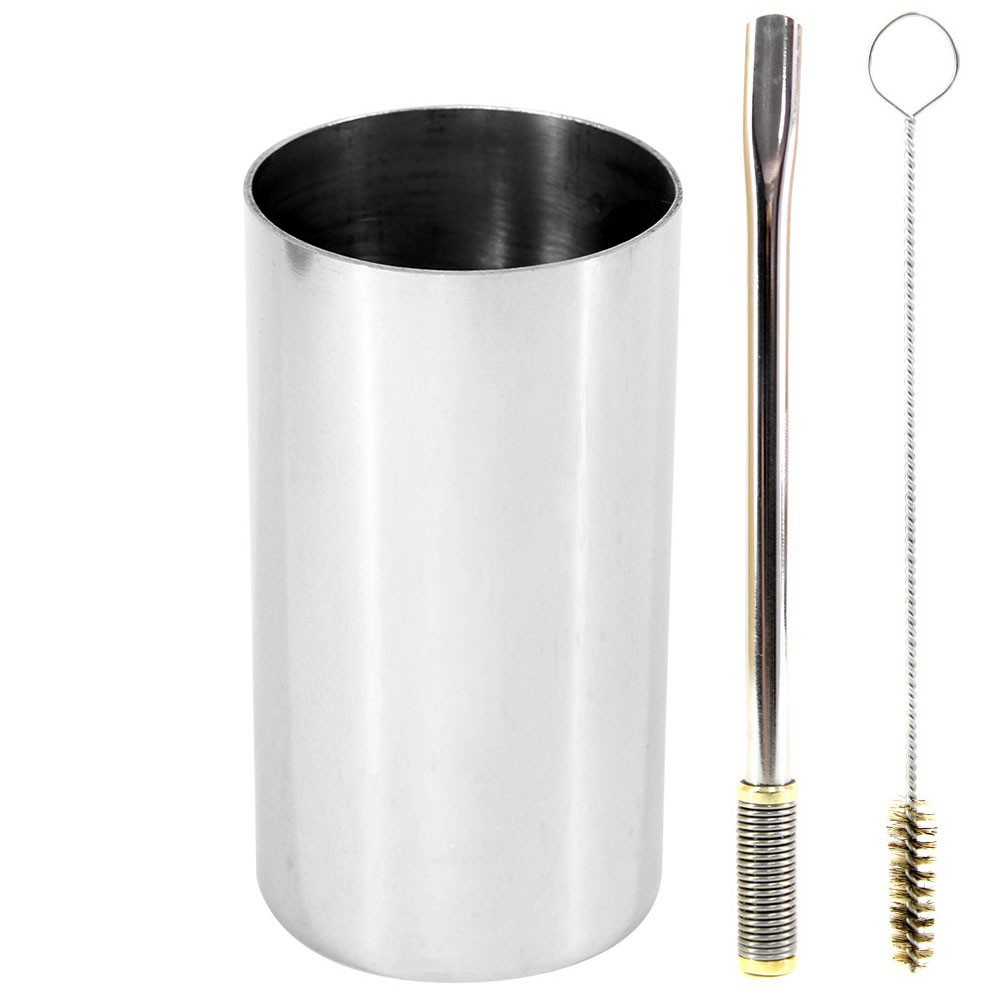 Kit Bomba e Copo de Terere Redondo 19cm Aço Inox Lisa Gold Bojo Mola em Oferta na Shopee