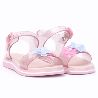 Sandália Papete Infantil Feminina Casual Confortável Com Flores WorldColors Manu