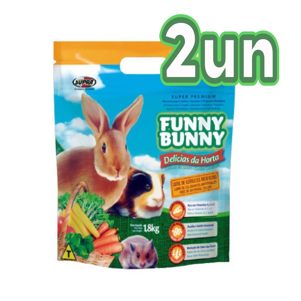 Ração para Hamster, Porquinho da India, Coelho Funny Bunny delicias da horta 2 unidades x 1,8Kg