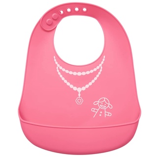 Babador Silicone Para Bebê +3 Meses Impermeável com Bolso Coletor de Migalhas Rosa Social Buba