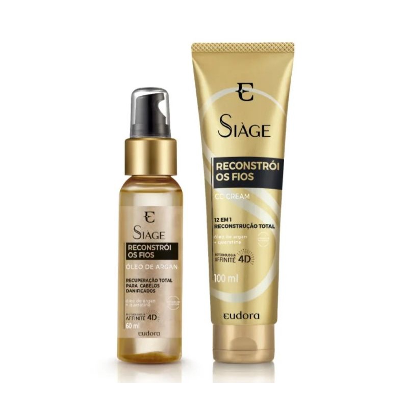 Combo Tratamento Capilar Siàge Reconstrói os Fios: Óleo de Argan 60ml + CC Cream 100ml