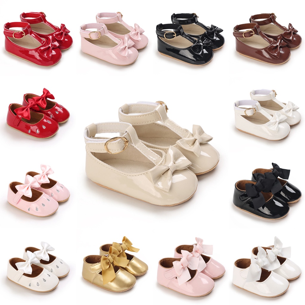 2022 Moda PU Sapatos De Couro Bebê Princesa Recém Nascido Meninas Mocassins Borracha Sola Prewalker Antiderrapante Verão Primeiro Andadores