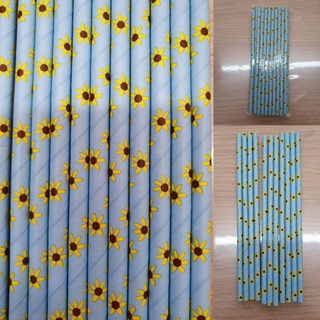100 Canudo De Papel Para Decoração Girassol Azul