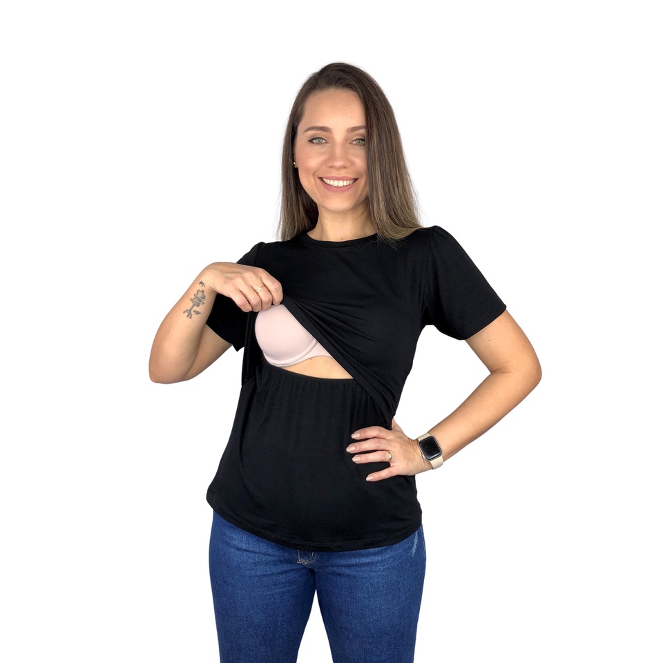 Blusa Amamentação Diversas Cores Viscolycra Premium Camiseta Manga Curta T-shirt Gestante ...