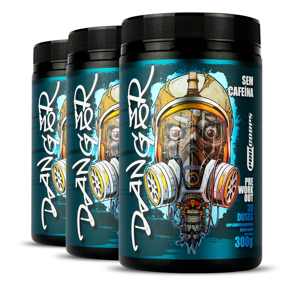 3 Unidades Pré treino Danger Sem Cafeina, 300g cada pote - Pro corps