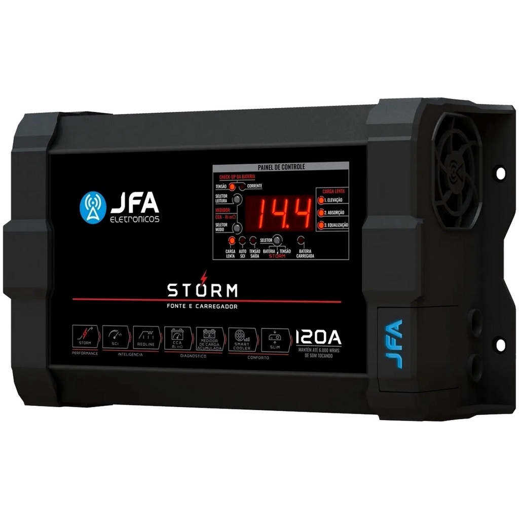 Fonte Automotiva Storm 120a 120 Amperes Voltímetro Amperímetro Medidor de CCA JFA