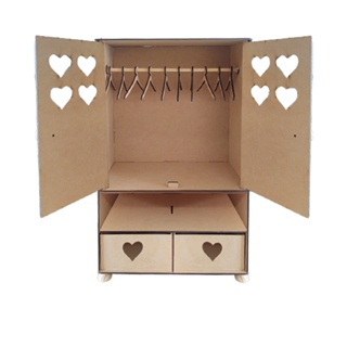 Guarda Roupa de Bonecas Madeira MDF Cru com 2 gavetas em Oferta na Shopee