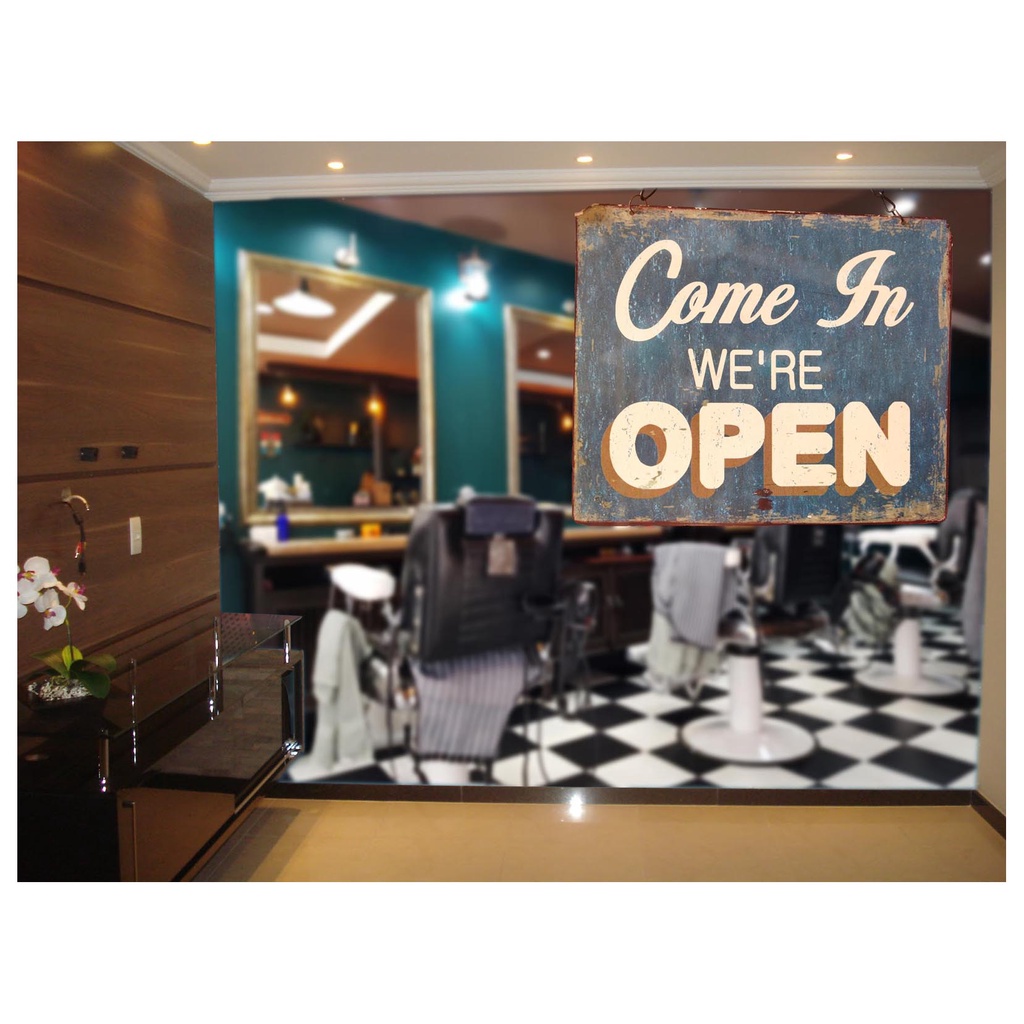 papel de parede Barbearia Barber shop 3D 10m² BRB08