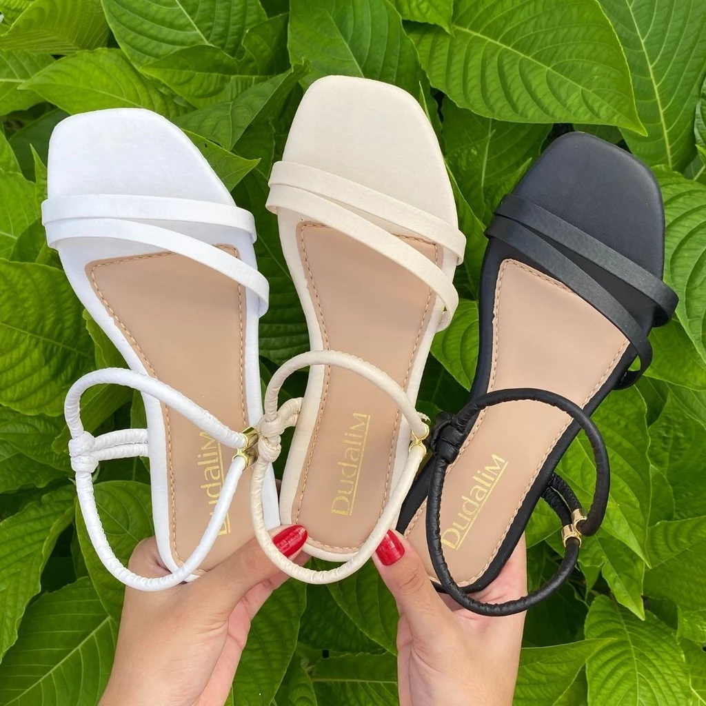 Sandalia Feminina Rasteirinha Regulagem Ajustável Tiras Confortável Flat Cores do Verao