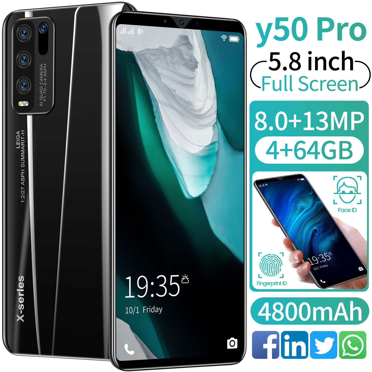 Original Android 5 8hd Y50 Pro Celular 512 4g Dual Sim Mobile Phone 8 13mp Face Id Fingerprint Unlock 3g Lte Smartphone Shopee Brasil