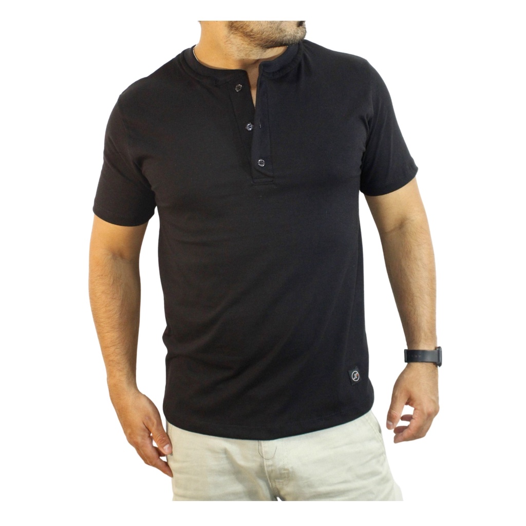 Camisa Henley Masculina Camiseta Gola Portuguesa Manga Curta Slim Fit Algodão 3 Botões Premium.