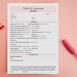 Bloco Ficha Anamnese Avaliação - Depilação em Oferta na Shopee