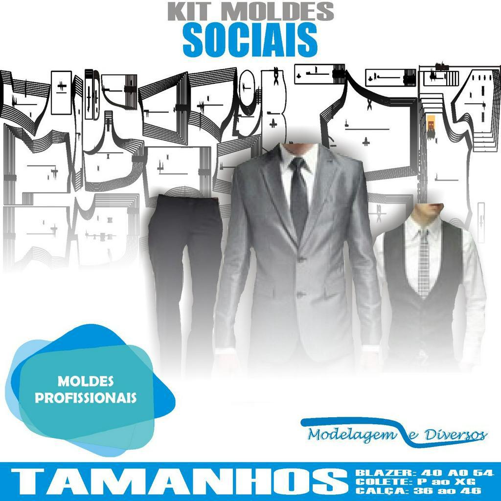 Kit Moldes Social Blazer+calca+colete, Modelagem&Diversos, Todos Os Tamanho da descricao