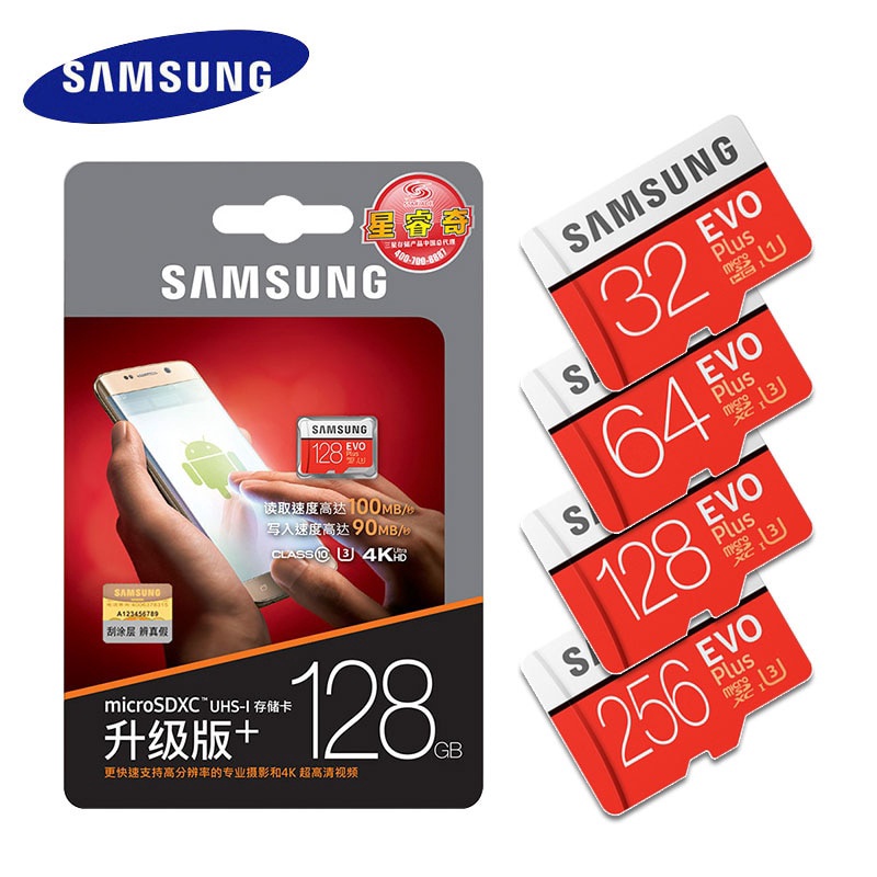 SAMSUNG Micro SD 128GB/256GB/32GB/64GB/512GB SDHC/SDXC EVO Plus Cartão De Memória C10 UHS-I 4k Cartões TF/Trans Flash De Alta Qualidade Para go pro