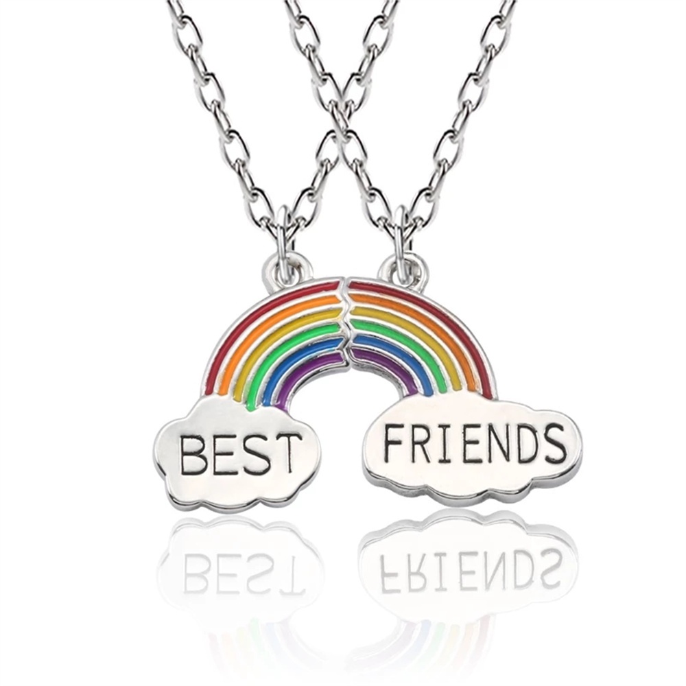 Melhores Amigos Rodada 2 Peças De Esmalte Rainbow Nuvem Pingente Colar De BFF Jóias Amigo Presente Para Homens Collares