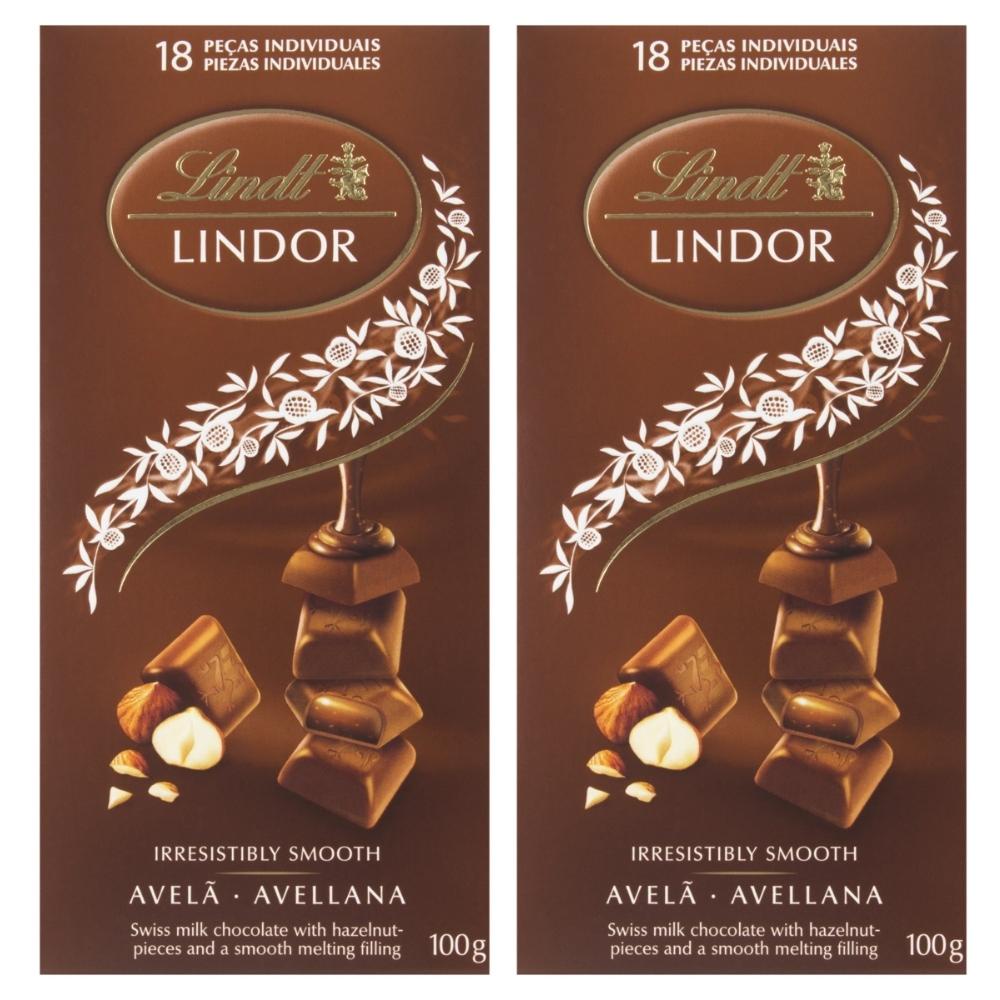 Chocolate Lindt Lindor, Ao Leite c/ Avela, 2 Barras de 100g