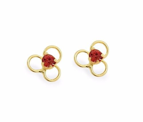 Brincos De Ouro 18k Flor Rubi Infantil Recém Nascido Bebê