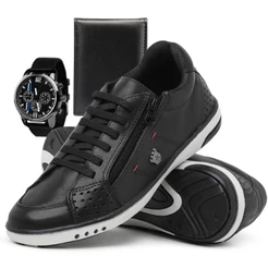 Sapatenis Masculino Casual com Cadarços Acessórios Relógio e Carteira