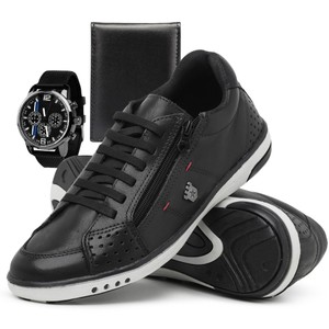 Sapatenis Masculino Casual com Cadarços Acessórios Relógio e Carteira