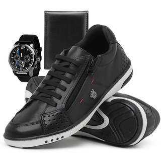 Sapatenis Masculino Casual com Cadarços Acessórios Relógio e Carteira