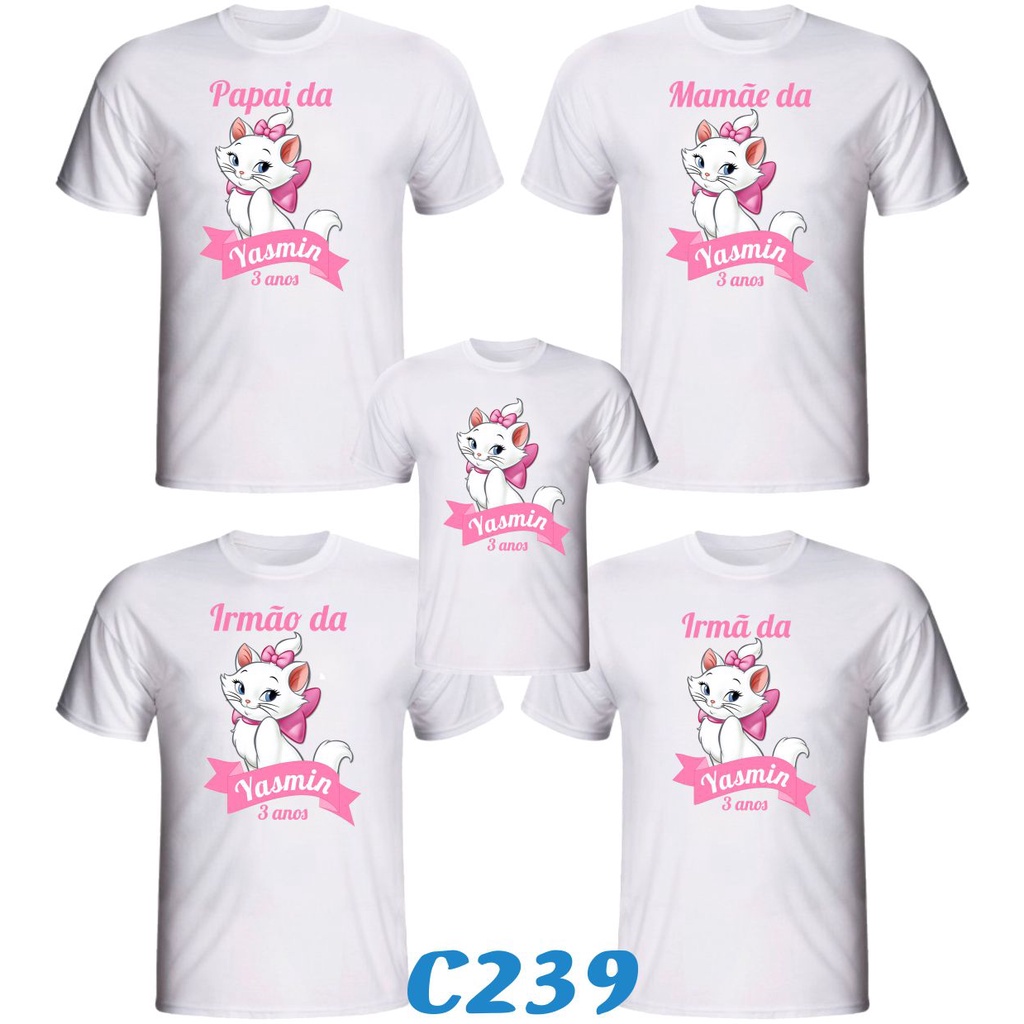 Kit 10 Camisetas "Gata Marie " Personalizada para aniversário da Gatinha Marie para festa temática