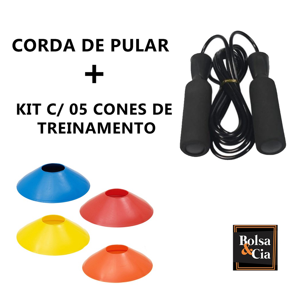 Kit Corda de Pular + 05 Cones Tartarugas Cone Chinês Treino Funcional Fitness