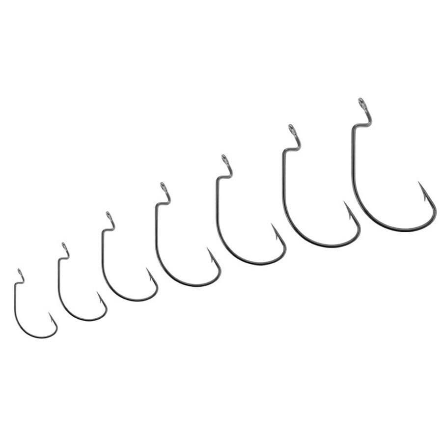 50pcs High Carbon Steel Crank Offset Worm Fishing Hooks Barbed Hook Super Big Black Wide Gap Crank 7 Sizes Fishhook — imagem 2 de 2